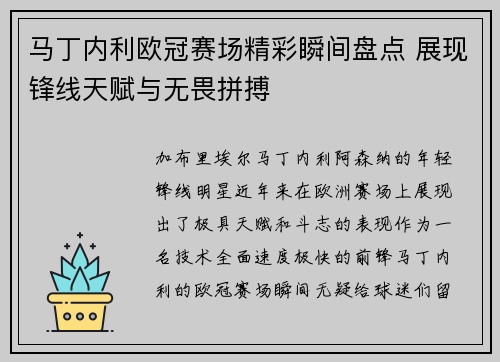 马丁内利欧冠赛场精彩瞬间盘点 展现锋线天赋与无畏拼搏 马丁内利欧冠赛场精彩瞬间盘点 展现锋线天赋与无畏拼搏